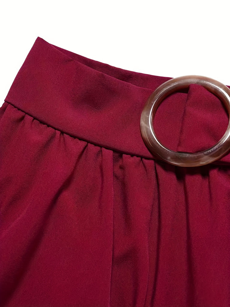 elveswallet  Solid Asymmetrical Hem Skirts, Elegant Ruched Slim Waist Skirts, Women's Clothing