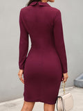 elveswallet  Solid Lapel Bodycon Dress, Long Sleeve Business Office Dress For Spring & Summer, Women's Clothing