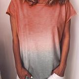 elveswallet  Plus Size Casual T-shirt, Women's Plus Ombre Print Short Sleeve Round Neck Slight Stretch Tee