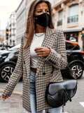 Houndstooth Print Lapel Blazer, Elegant Double Breasted Long Sleeve Outerwear, Women's Clothing