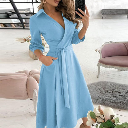 Elegant Women Letter Diamond Print Party Dresses Spring Fashion Sexy V-Neck Belt A-Line Dresses Female Casual Long Sleeve Dress