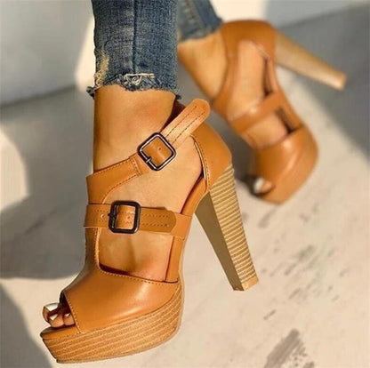 elveswallet Peep Toe Buckle Strap Sandals