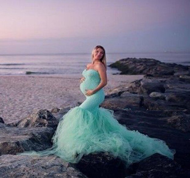 Long Sleeve Maternity Dresses Lace Maxi Dress Photography Props Dresses Splice Mesh Pregnancy Dress For Photo Shoot Clothes