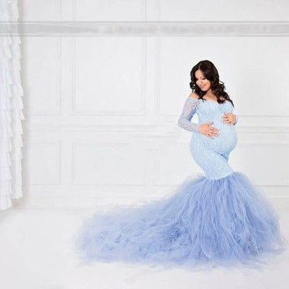 Long Sleeve Maternity Dresses Lace Maxi Dress Photography Props Dresses Splice Mesh Pregnancy Dress For Photo Shoot Clothes