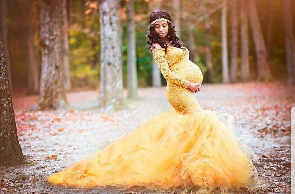 Long Sleeve Maternity Dresses Lace Maxi Dress Photography Props Dresses Splice Mesh Pregnancy Dress For Photo Shoot Clothes