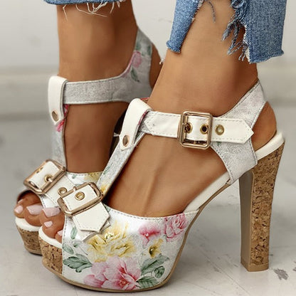 elveswallet Platform Flower Square Heel Shoes