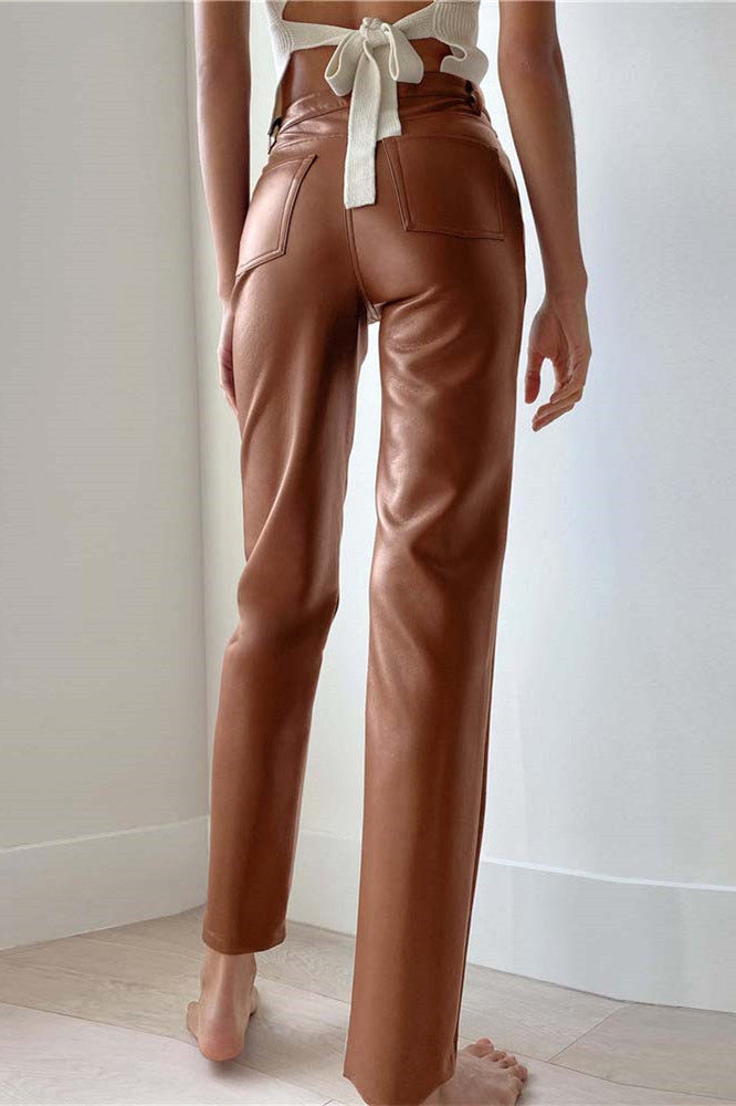 elveswallet Faux Leather High Waist Straight Leg Pants