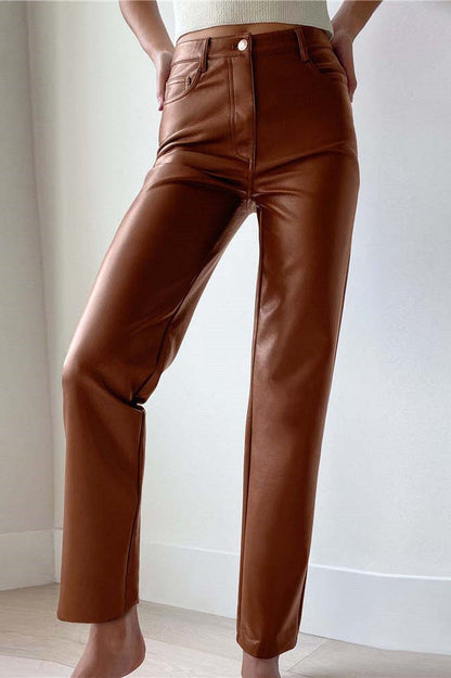 elveswallet Faux Leather High Waist Straight Leg Pants