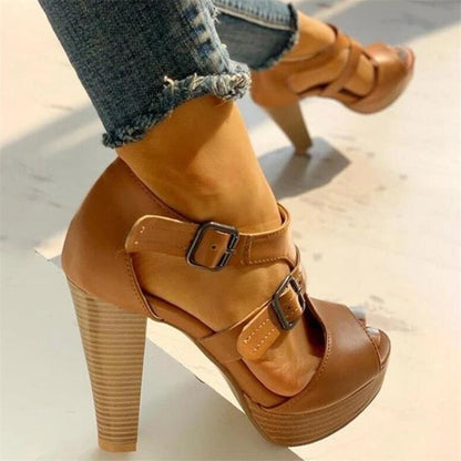 elveswallet Peep Toe Buckle Strap Sandals