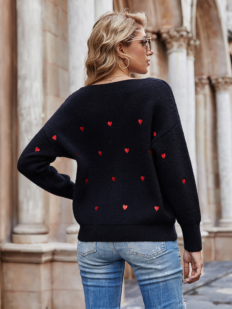 elveswallet Needless To Say Sage Red Heart Print Sweater