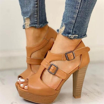 elveswallet Peep Toe Buckle Strap Sandals