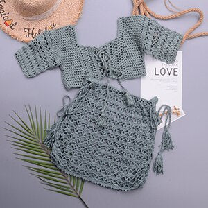 elveswallet Crochet Tassel 2 Piece Skirt Set Bikini