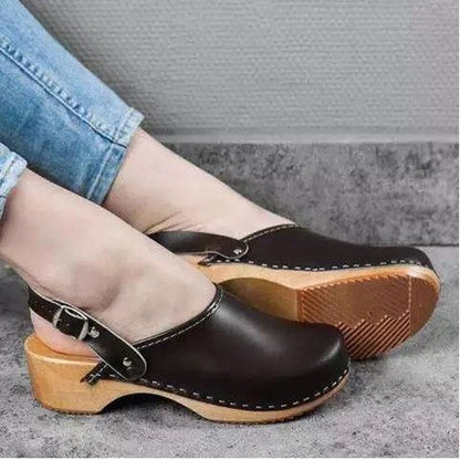 elveswallet Pu Leather Clogs Strap Buckle Sandals