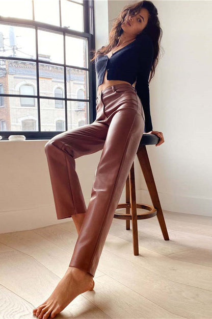 elveswallet Faux Leather High Waist Straight Leg Pants