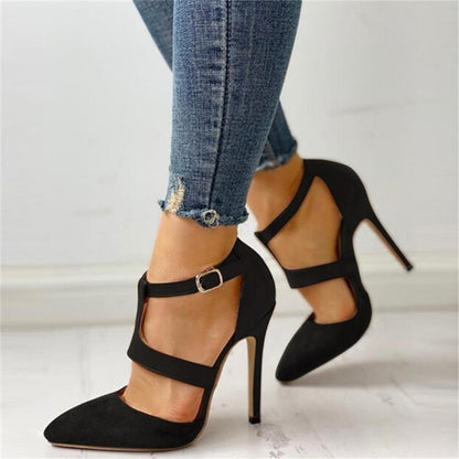 elveswallet Pointed Toe Ankle Strap High Heel Shoes