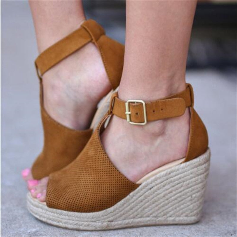 elveswallet Flock Wedges High Ankle Sandals