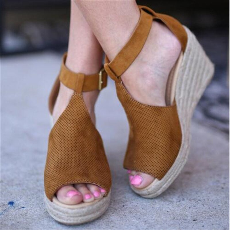 elveswallet Flock Wedges High Ankle Sandals