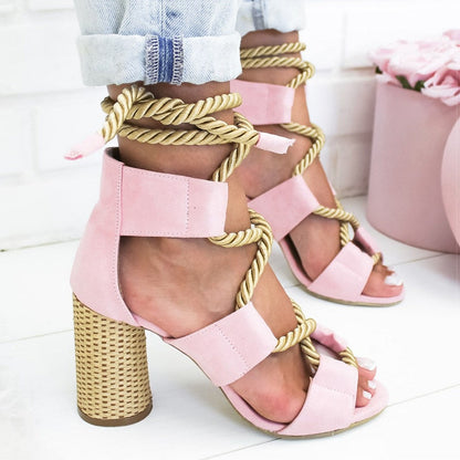 elveswallet Lace Up High Heels Gladiator Sandals