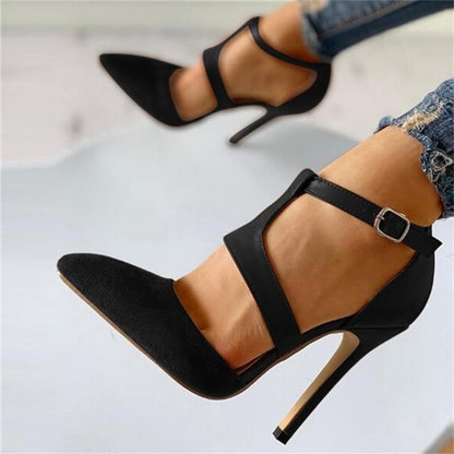 elveswallet Pointed Toe Ankle Strap High Heel Shoes