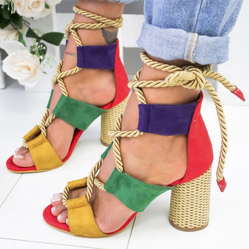 elveswallet Lace Up High Heels Gladiator Sandals