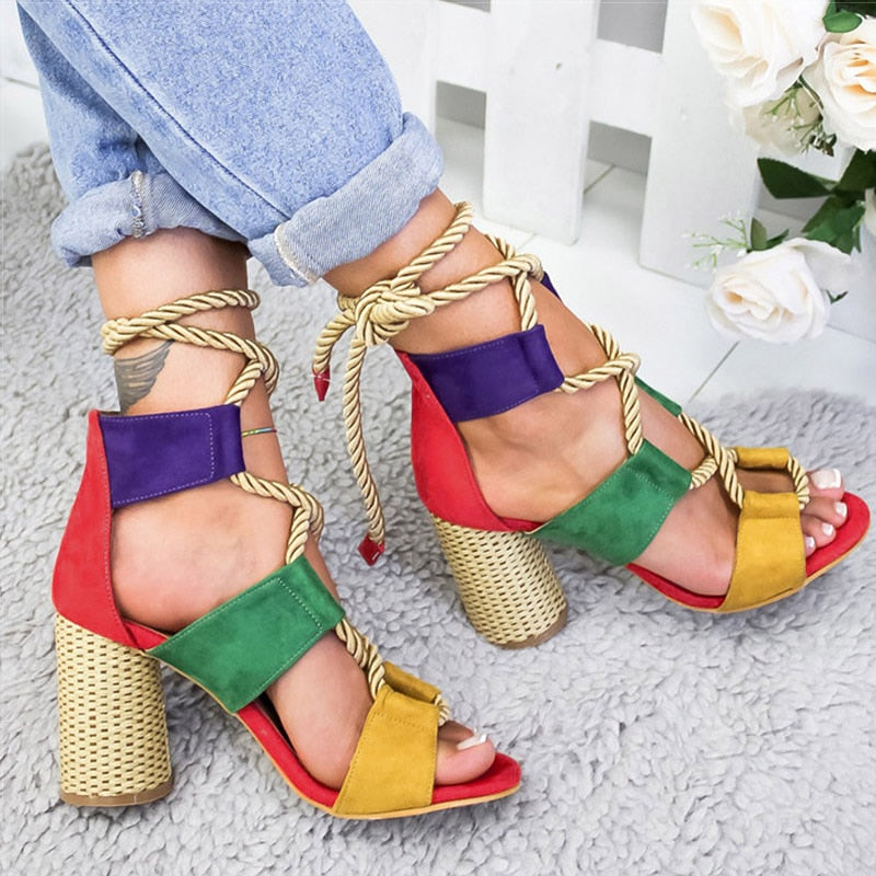 elveswallet Lace Up High Heels Gladiator Sandals