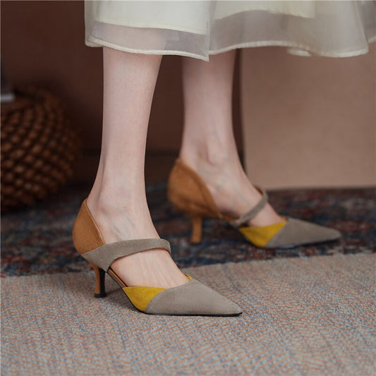 elveswallet Flock Shallow Pointed Toe Thin Heels Shoes