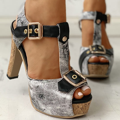 elveswallet Platform Flower Square Heel Shoes