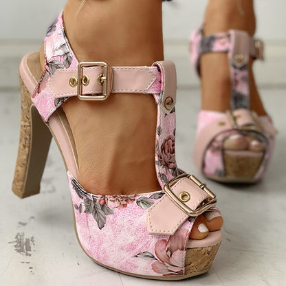 elveswallet Platform Flower Square Heel Shoes