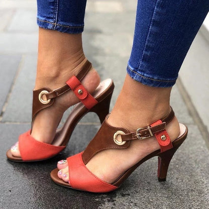 elveswallet Peep Toe Metal Buckle Chunky Sandals