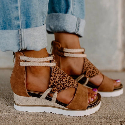 elveswallet Leopard Wedge Heel Sandals