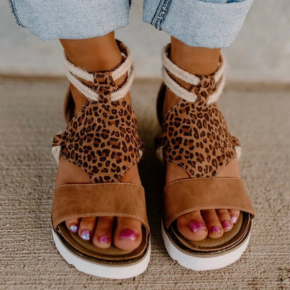 elveswallet Leopard Wedge Heel Sandals