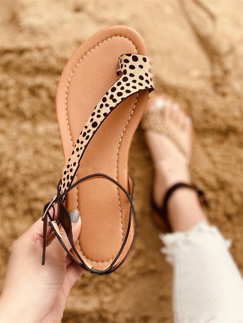 elveswallet Faux Suede Leopard Print Flat Sandals