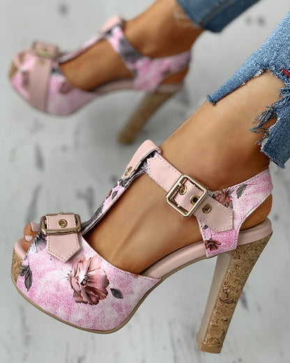 elveswallet Platform Flower Square Heel Shoes