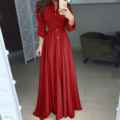 Women Summer Shirt Style Maxi Dress Long Sleeve Casual Loose High Street Dress Clothing Plus Size S-3XL