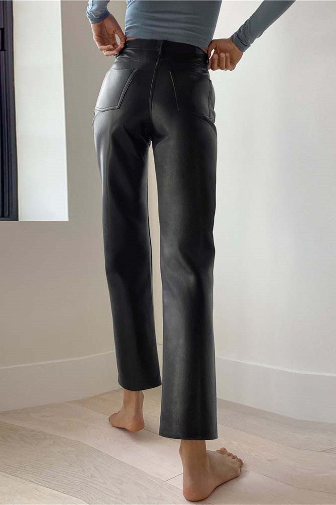 elveswallet Faux Leather High Waist Straight Leg Pants