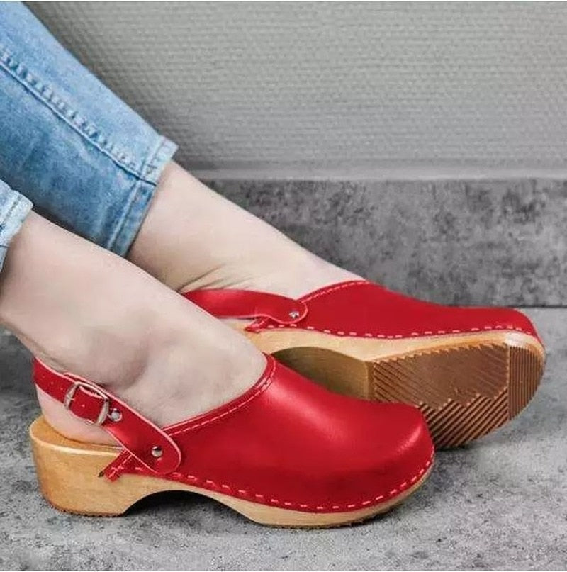 elveswallet Pu Leather Clogs Strap Buckle Sandals