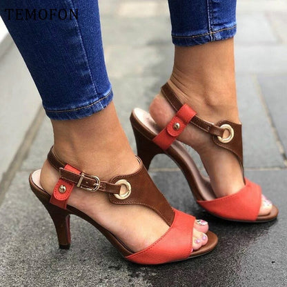 elveswallet Peep Toe Metal Buckle Chunky Sandals