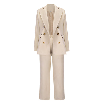 elveswallet Large Lapel Double Breasted Blazer and Straight Pants Set