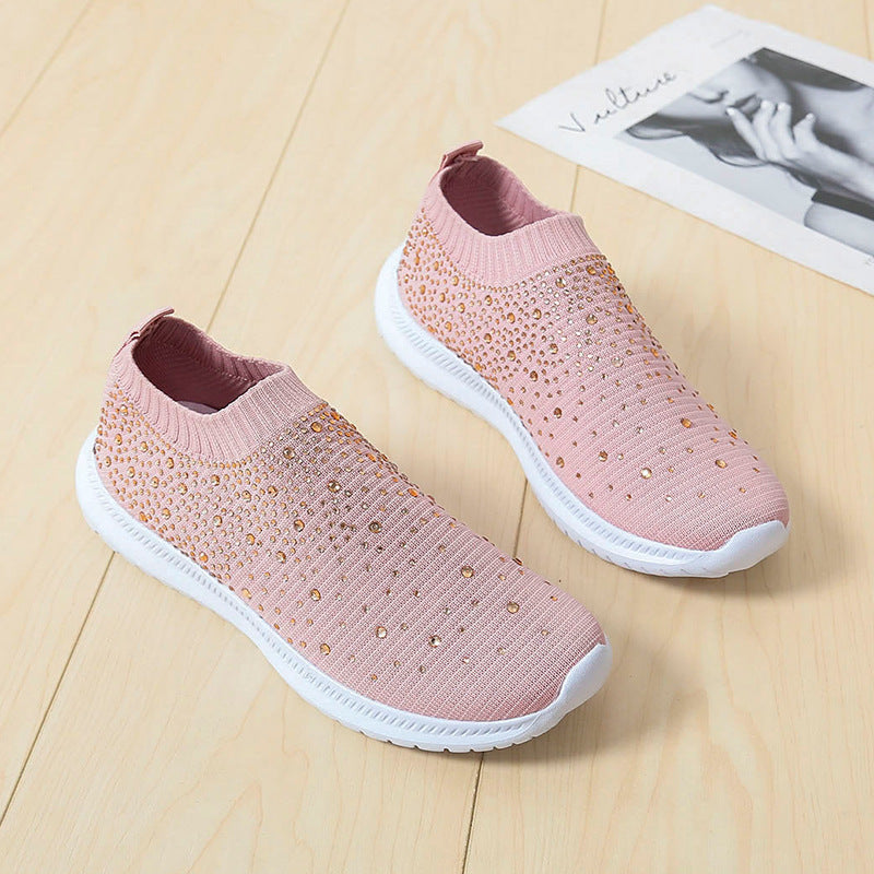 elveswallet Rhinestones Hollow Out Knit Sneakers