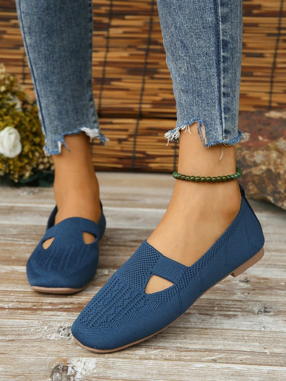 elveswallet Navy knits hollow slip on shoes