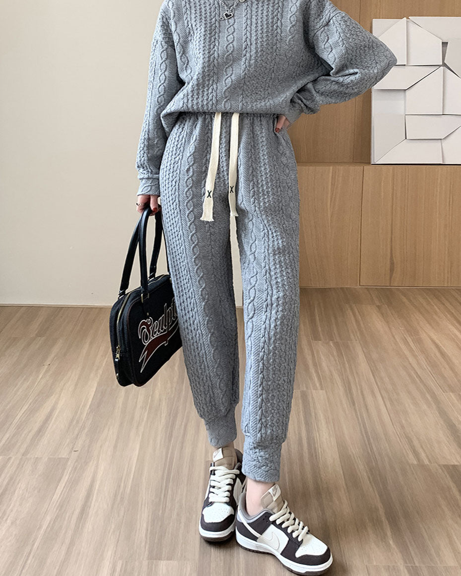 elveswallet Long Sleeve Sweatshirt & Dual Pockets Pants Textured Two-piece Set