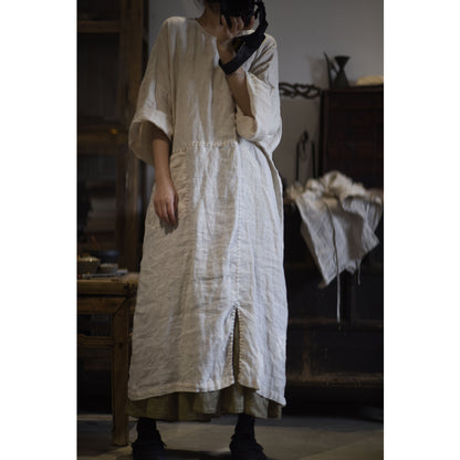 ELVESWALLET 2025 23/3 Changsheng, literary and retro minimalist linen pullover robe dress