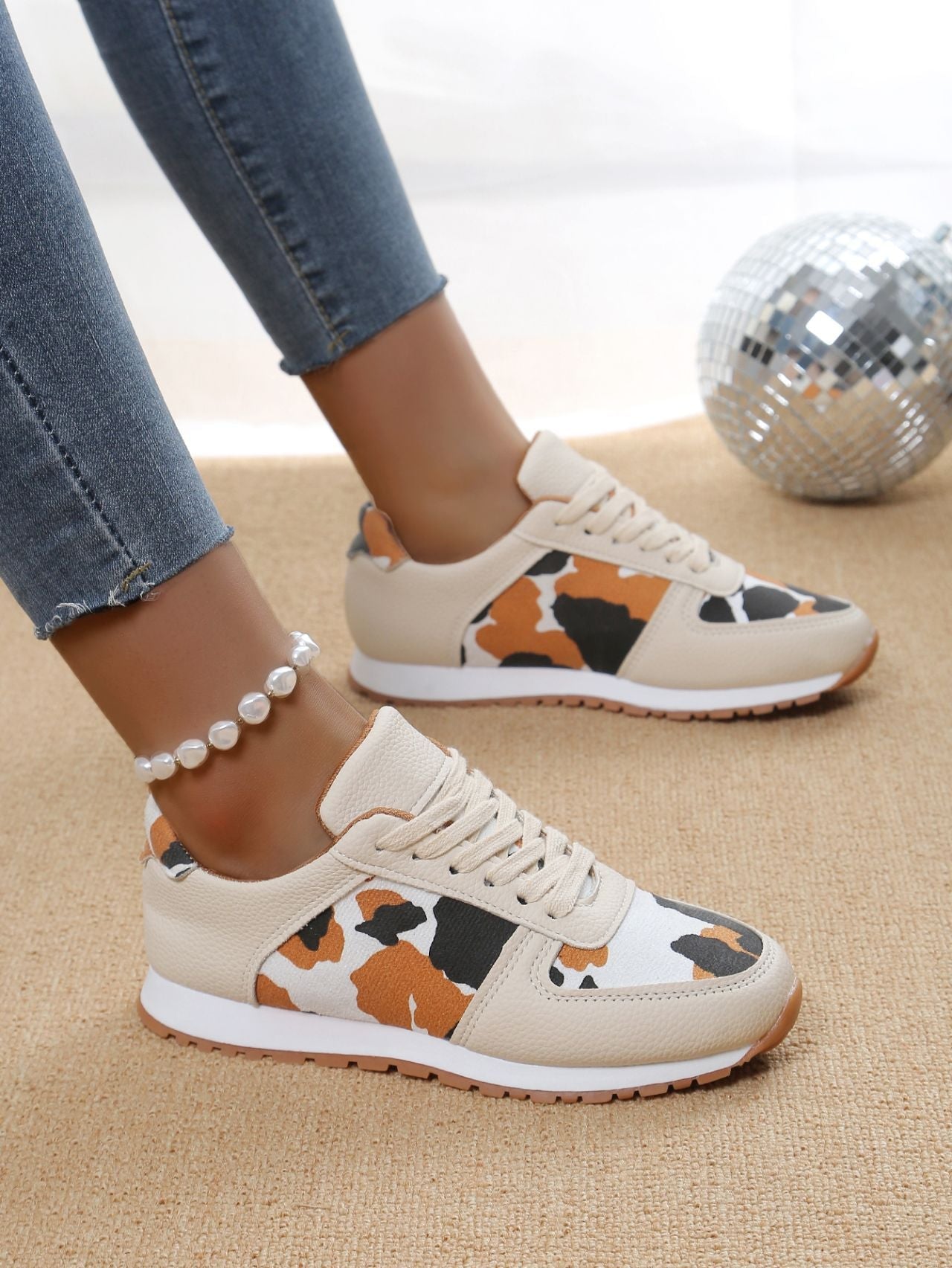 elveswallet Ribbed Sole Camouflage Lace-up Casual Sneakers