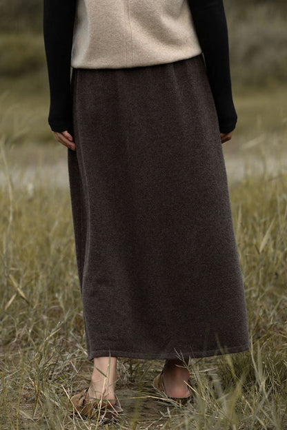 elveswallet 100% Pure Wool High-Waisted Pockets A-line Skirt