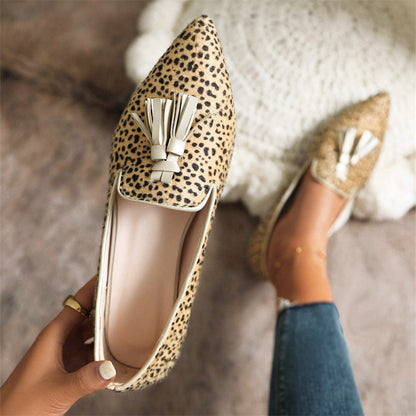 elveswallet Pointed-toe Fringe Leopard Contrast Mules