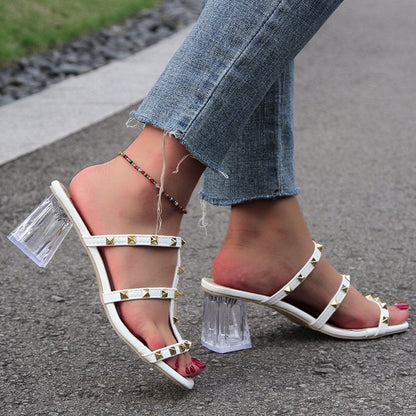 elveswallet Crystal mid-heel studded slide sandals