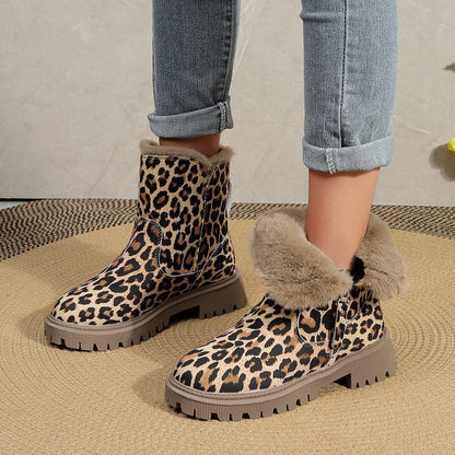 elveswallet Leopard velvet mid-calf cotton shoes