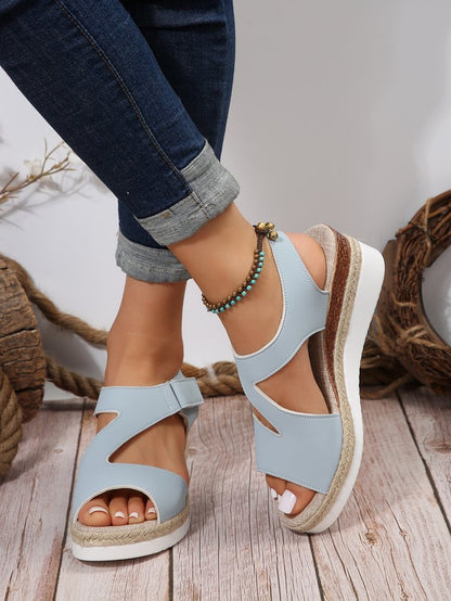 elveswallet Flat Platform Peep Toe Woven Sandals