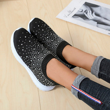 elveswallet Rhinestones Hollow Out Knit Sneakers