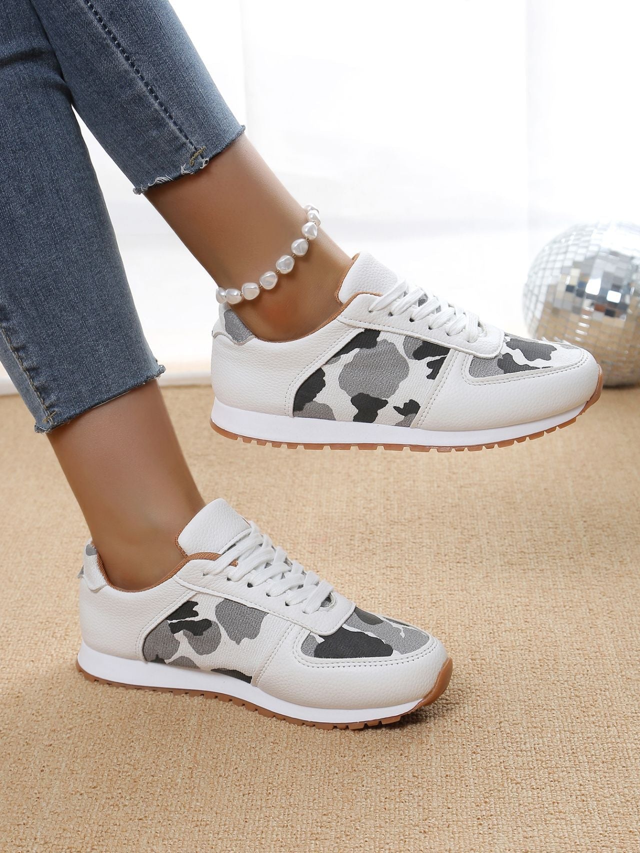 elveswallet Ribbed Sole Camouflage Lace-up Casual Sneakers